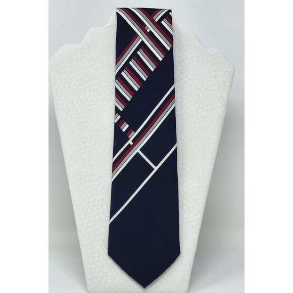 Geometric Necktie Tie Bounaire's Red White Blue Polyester 53"L 3"W VTG Retro - Picture 3 of 9